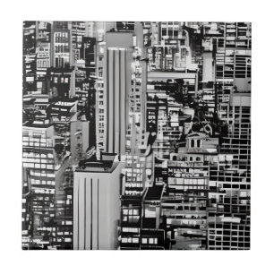 New York Cityscape i Black and White Kakelplatta