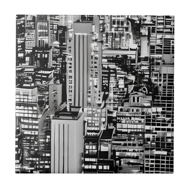 New York Cityscape i Black and White Kakelplatta (Framsidan)