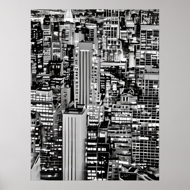 New York Cityscape i Black and White Poster (Framsidan)
