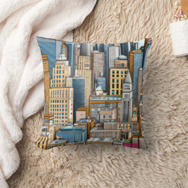 New York Cityscape Illustration Kudde (Filt)
