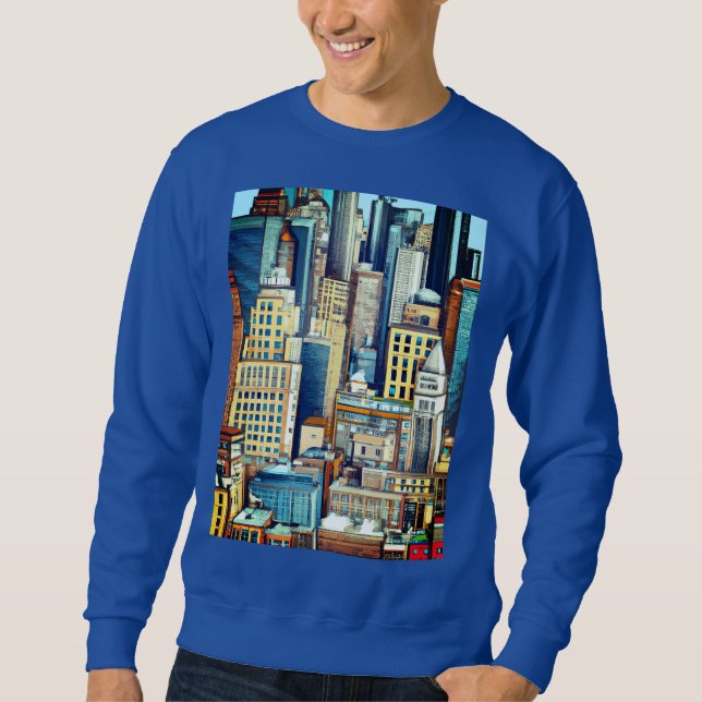 New York Cityscape Illustration Lång Ärmad Tröja (Framsida)