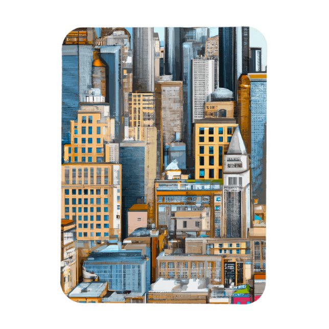 New York Cityscape Illustration Magnet (Vertikal)