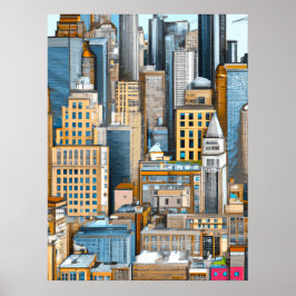 New York Cityscape Illustration Poster
