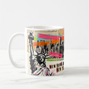 New York Cityscape Resemagasin Pop Art Collage Kaffemugg
