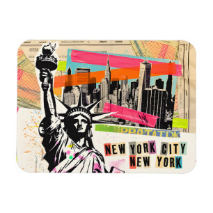 New York Cityscape Resemagasin Pop Art Collage Magnet