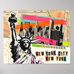 New York Cityscape Resemagasin Pop Art Collage Poster