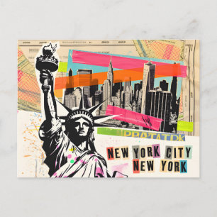 New York Cityscape Resemagasin Pop Art Collage Vykort