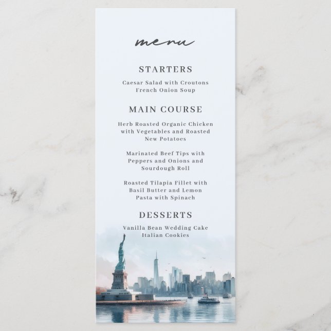 New York Cityscape Watercolor Skyline Bröllopsmeny (Framsida)