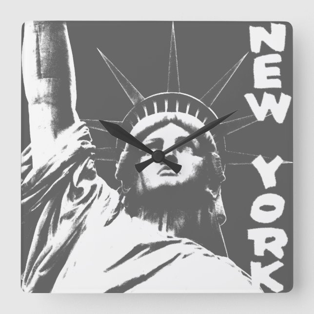 New York  Clock Statue of Liberty Wall Clock Fyrkantig Klocka (Framsida)