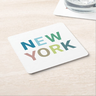 New York Colorful Text     Underlägg Papper Kvadrat