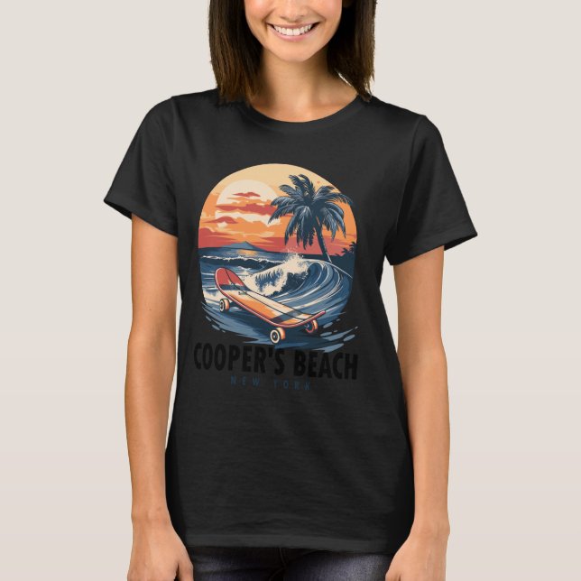 New York Cooper's Beach Skateboard Skateboarder T Shirt (Framsida)