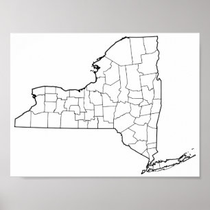 New York Countys Blank Disline Karta Poster
