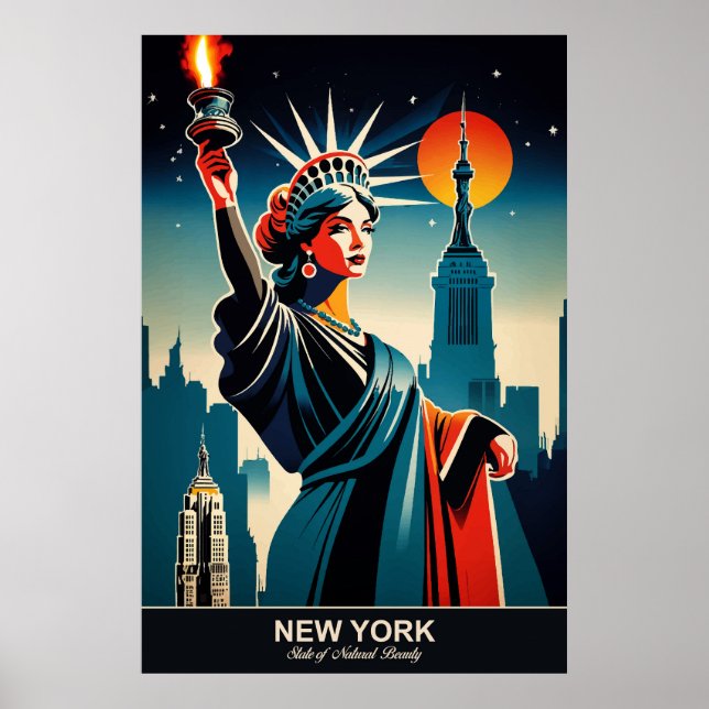 New York: Delstaten Natural Beauty Travel Poster (Framsidan)