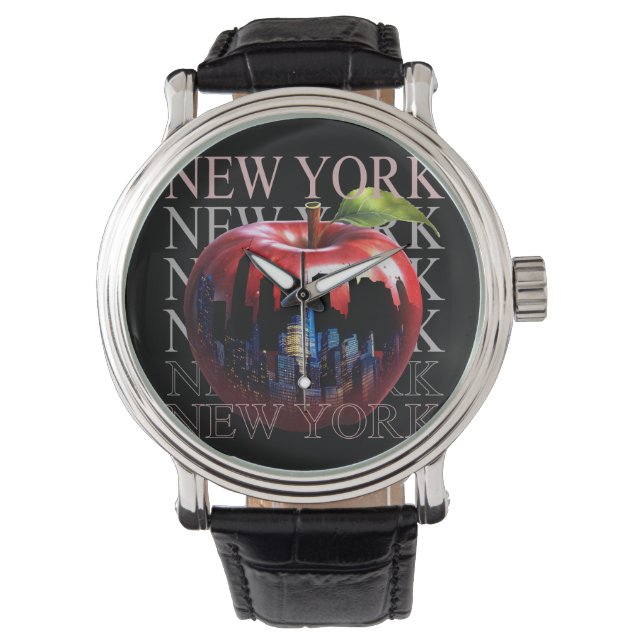 New York Den Stora Äpple Frukt Silhuett Stad Armbandsur (Framsida)