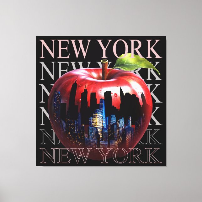 New York Den Stora Äpple Frukt Silhuett Stad Canvastryck (Framsida)