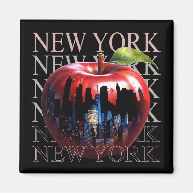 New York Den Stora Äpple Frukt Silhuett Stad Magnet (Framsidan)