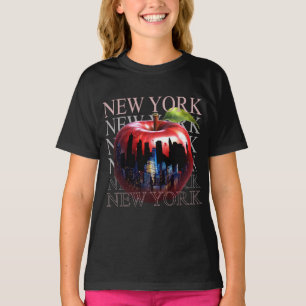 New York Den Stora Äpple Frukt Silhuett Stad T Shirt