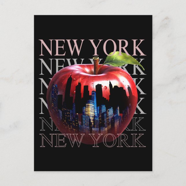 New York Den Stora Äpple Frukt Silhuett Stad Vykort (Framsida)