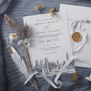 New York Destination Elegant Modern Chic Bröllop Inbjudningar