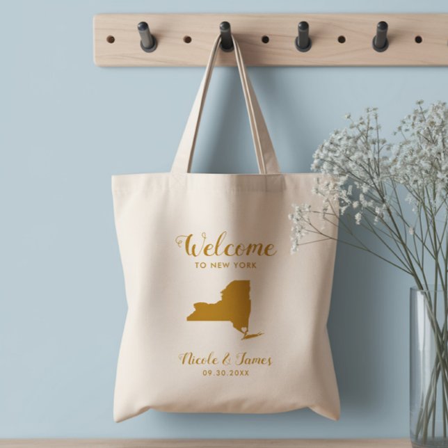 New York Destinationsbröllopets välkomstskylt Tote Tygkasse (Skapare uppladdad)