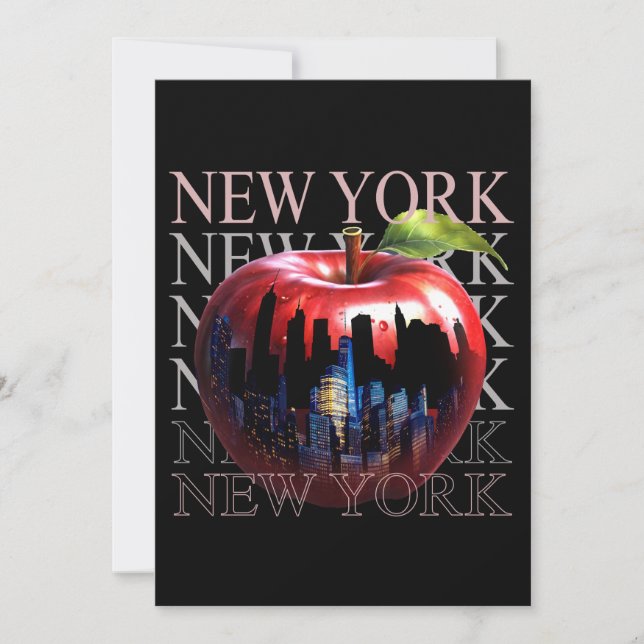 New York Det Stora Äpplet Frukt Silhuett Stad Inbjudningar (Framsida)