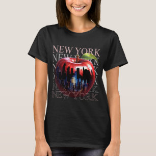 New York Det Stora Äpplet Frukt Siluett Stad T Shirt