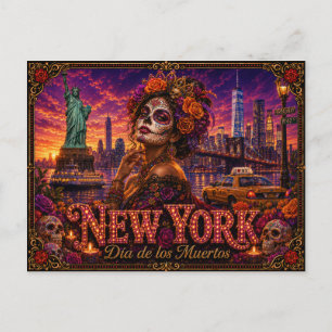 New York Día de los Muertos Retro Vykort