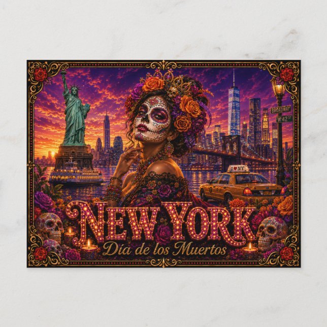 New York Día de los Muertos Retro Vykort (Framsida)