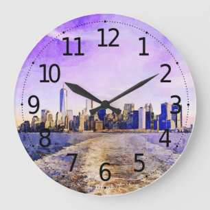 New York Digital vattenfärglandskap Stor Klocka