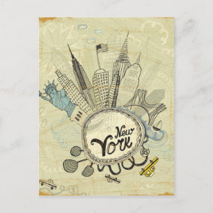 New York Doodle Poster Vykort