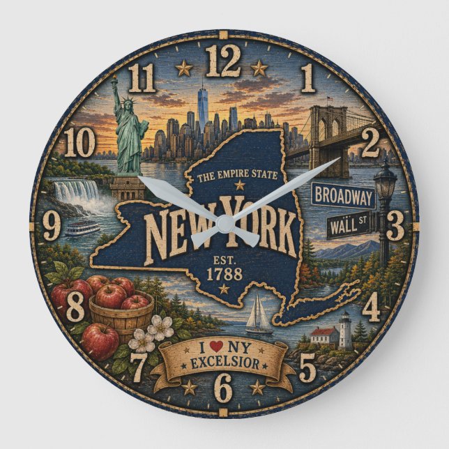 New York Empire State Landmark Coastal Rustic  Stor Klocka (Framsida)