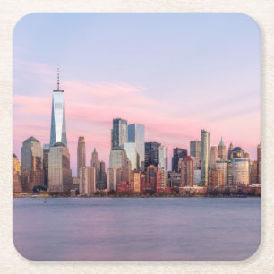 New York Evening Skyline Underlägg Papper Kvadrat