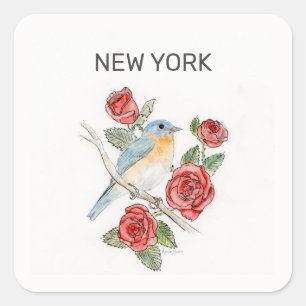 New York-fågel och blomma Fyrkantigt Klistermärke