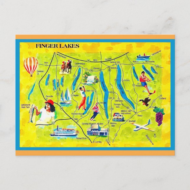 New York Finger Lakes Illustrerat vykort (Framsida)