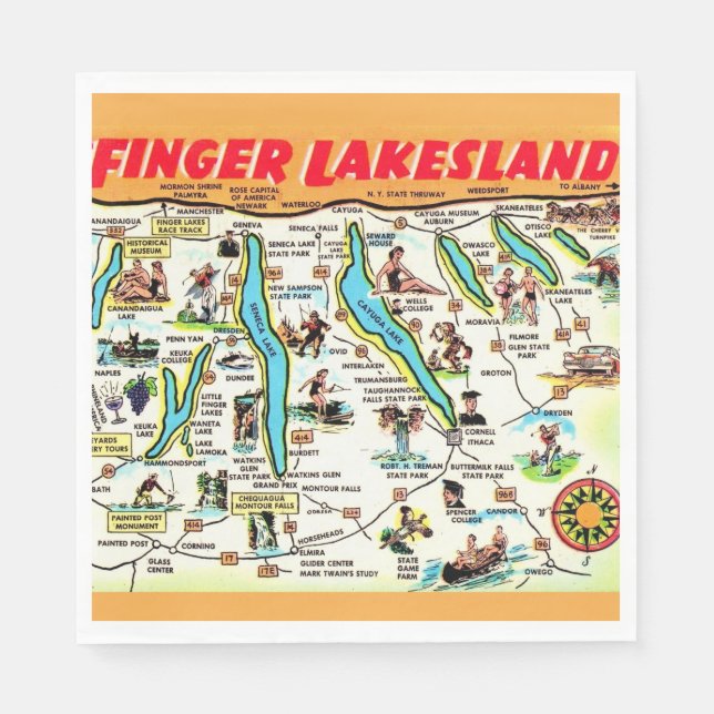 New York Finger Lakes Karta Pappersservett (Framsidan)