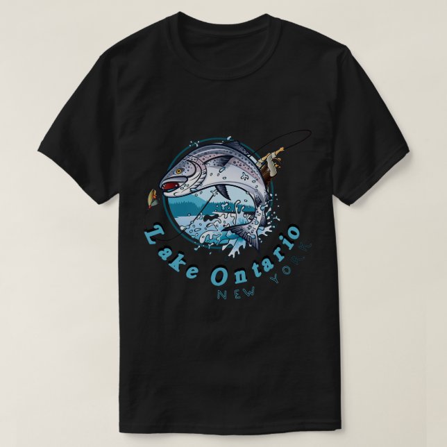 New York Fish Sjö Ontario Salmon Fishing Sport Fi T Shirt (Design framsida)