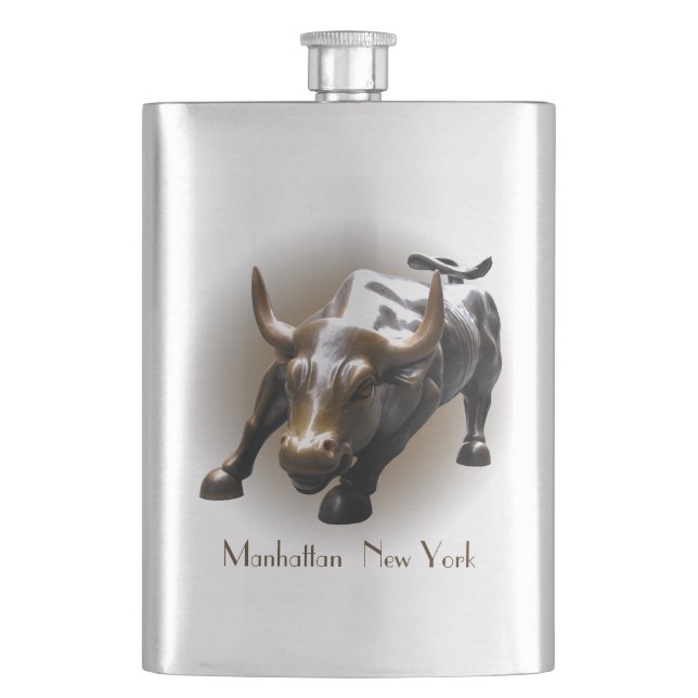 New York Flasks NYC Souvenir Bull Statue-kolv Fickplunta (Framsidan)