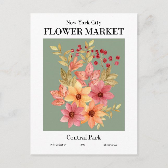 New York Flower Market, Central Park Postcard Vykort (Framsida)