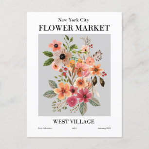 New York Flower Market, Väster Village Postcard Vykort