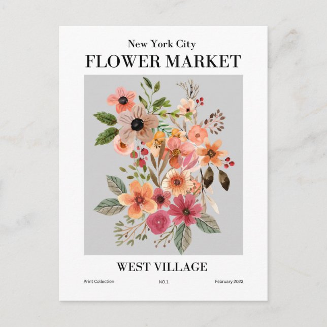 New York Flower Market, Väster Village Postcard Vykort (Framsida)