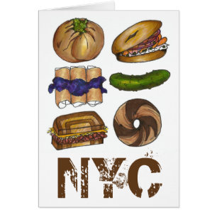 New York Foodie NYC Jewish Deli Pickle Bagel Knish Hälsningskort