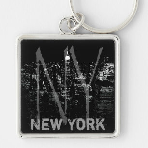 New York för New York horisontnyckelring souvenir Fyrkantig Silverfärgad Nyckelring