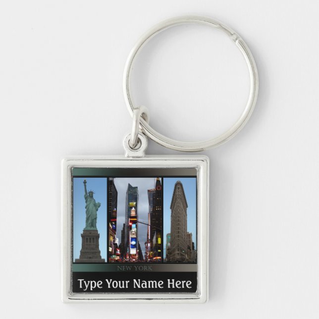 New York för New York nyckelringpersonlig souvenir Fyrkantig Silverfärgad Nyckelring (Framsidan)