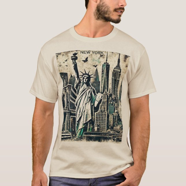 New York Frihetsgudinnan Grunge Distress T Shirt (Framsida)