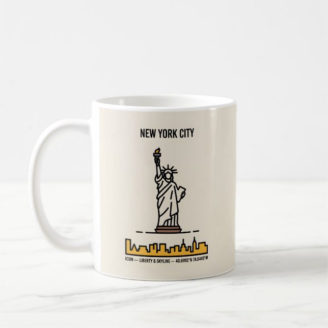 New York Frihetsgudinnan Line Art Minimalist Kaffemugg (Vänster)