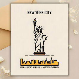New York Frihetsgudinnan Minimal Line Art Travel Vykort
