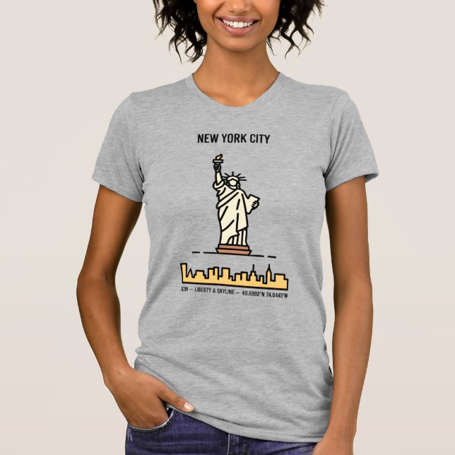 New York Frihetsgudinnan Skyline Simple Line Art T Shirt (Framsida)