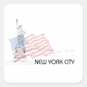 New York - Frihetsgudinnan USA flagga Fyrkantigt Klistermärke