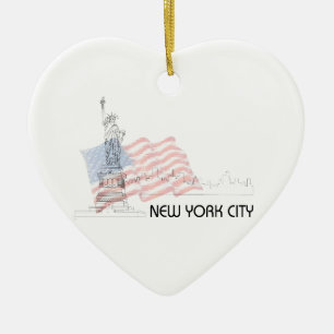 New York - Frihetsgudinnan USA flagga Julgransprydnad Keramik