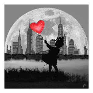 NEW YORK Full Moon Girl Ballong Foto Förstoring